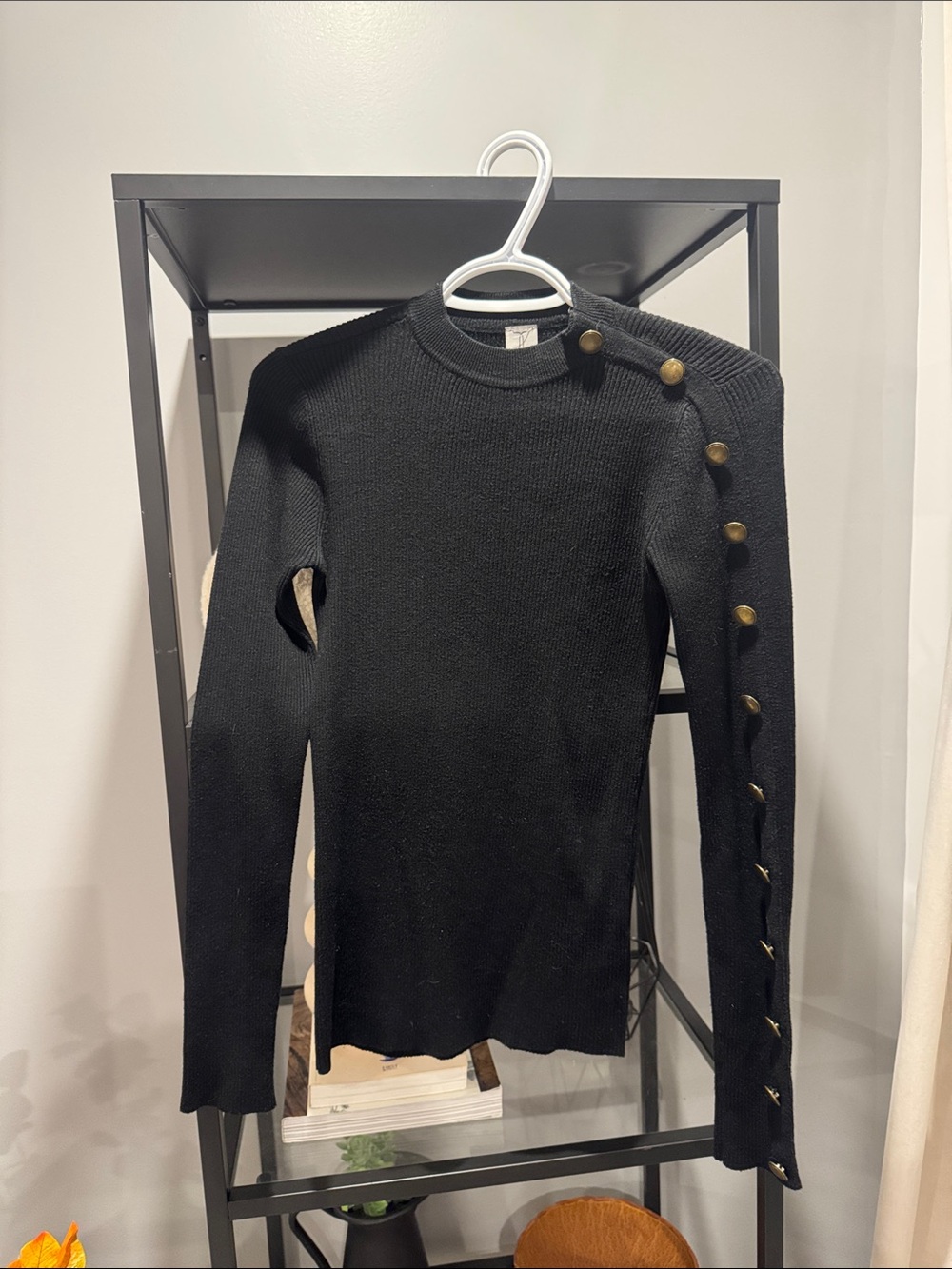 224.Black Button-Shoulder Knit Sweater -